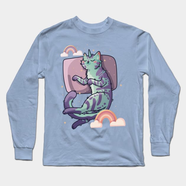 Sleeping Unikitty - Kawaii Cat Design Long Sleeve T-Shirt by Feline Emporium